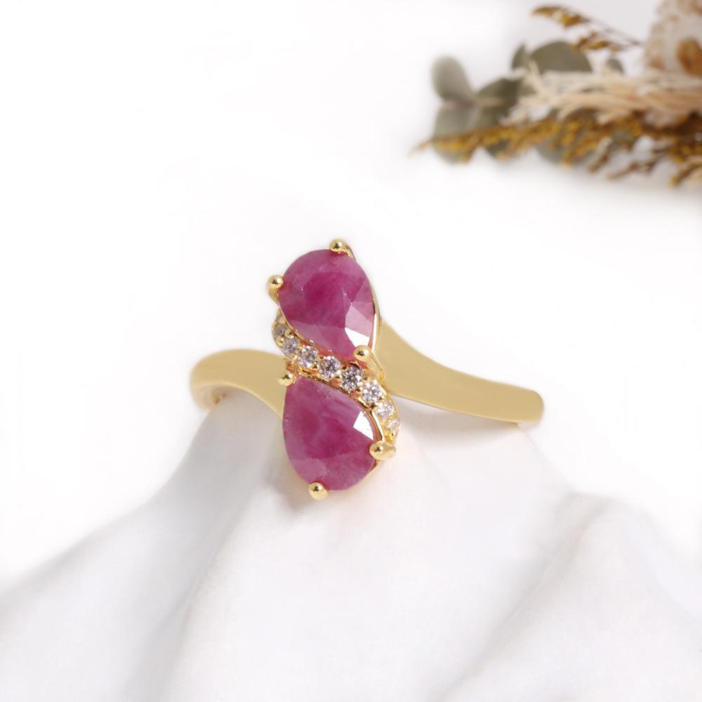 Inel cu Piatră Prețioasă Rubin Natural Umplut Aur Galben 18K Argint 925 Bijuterii de Modă de Lux Ușor pentru Femei Fete Cadou de Ziua de Naștere