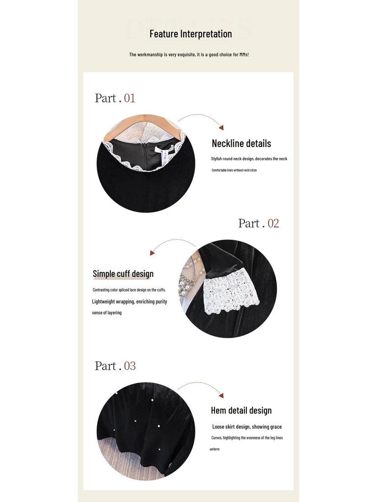 Plus Size Women's Black Gold Velvet Rhinestone A-line Slimming Dress 