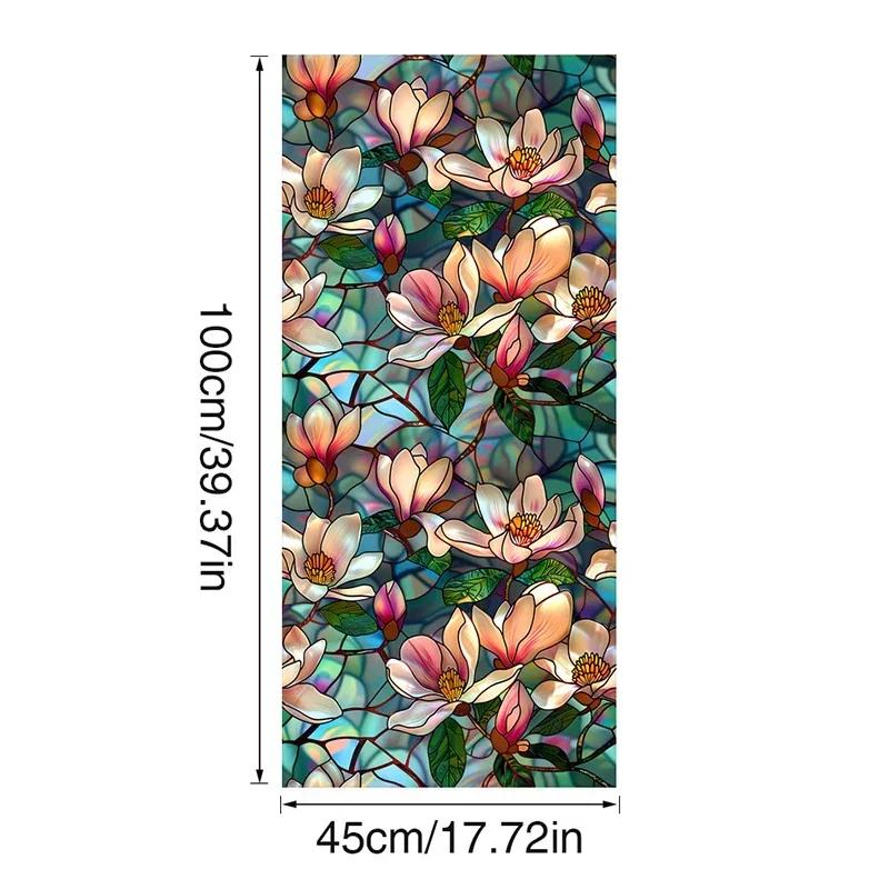 45x100cm Colorful Flower Stained Glass Film Static Cling PVC Privacy Window Film Home Living Room Office Art Decor