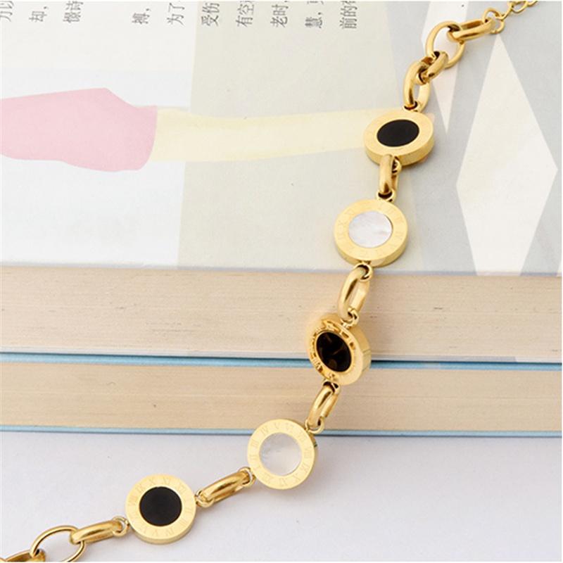 European and American Black and White Shell Titanium Steel Gold Plated Roman Numerals Bracelet Jewelry Adjustable Bracelet Bracelet