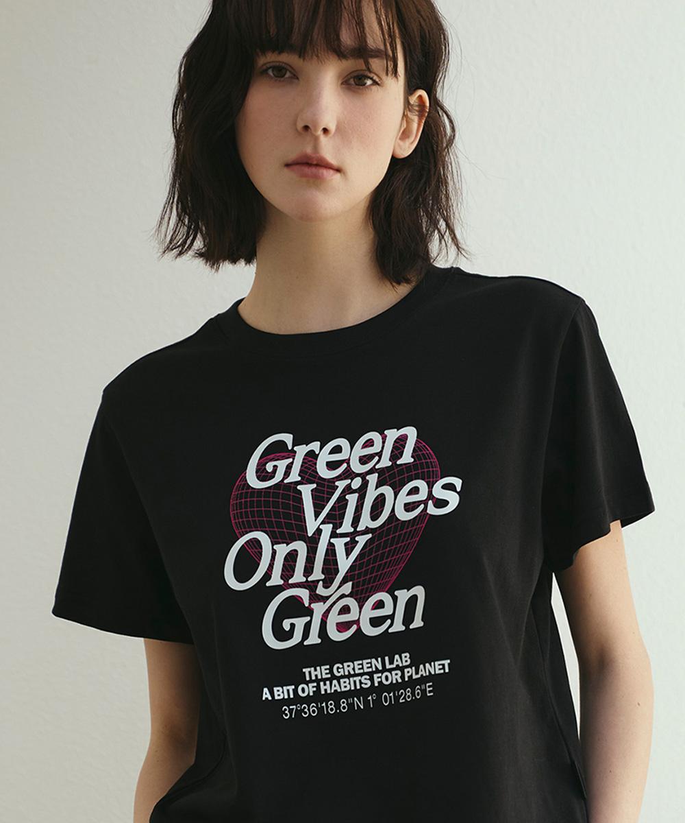 The Green Lab Heart Planet 2 Graphic Short Sleeve T-Shirt [Black] Black/Free