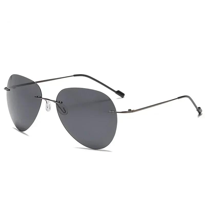 Men Ultralight Titanium Photochromic Lens Sunglasses Rimless Aviation Style Design Night Vision Glasses