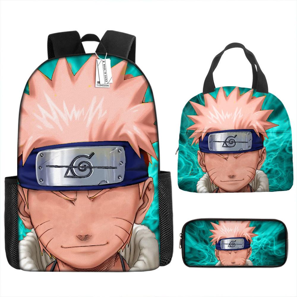 Naruto Schoolbag Elementary School Boys Large Capacity Schoolbag Lunch Bag Pencil Case Three-piece Set