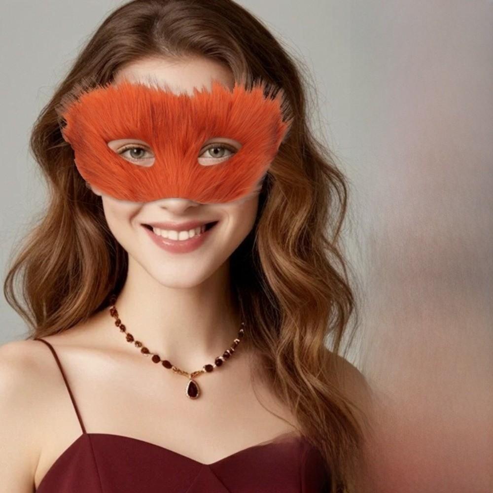 Long Furry Half Face Mask Cartoon Halloween Plush Mask Funny Plush Cat Mask  Cosplay Props
