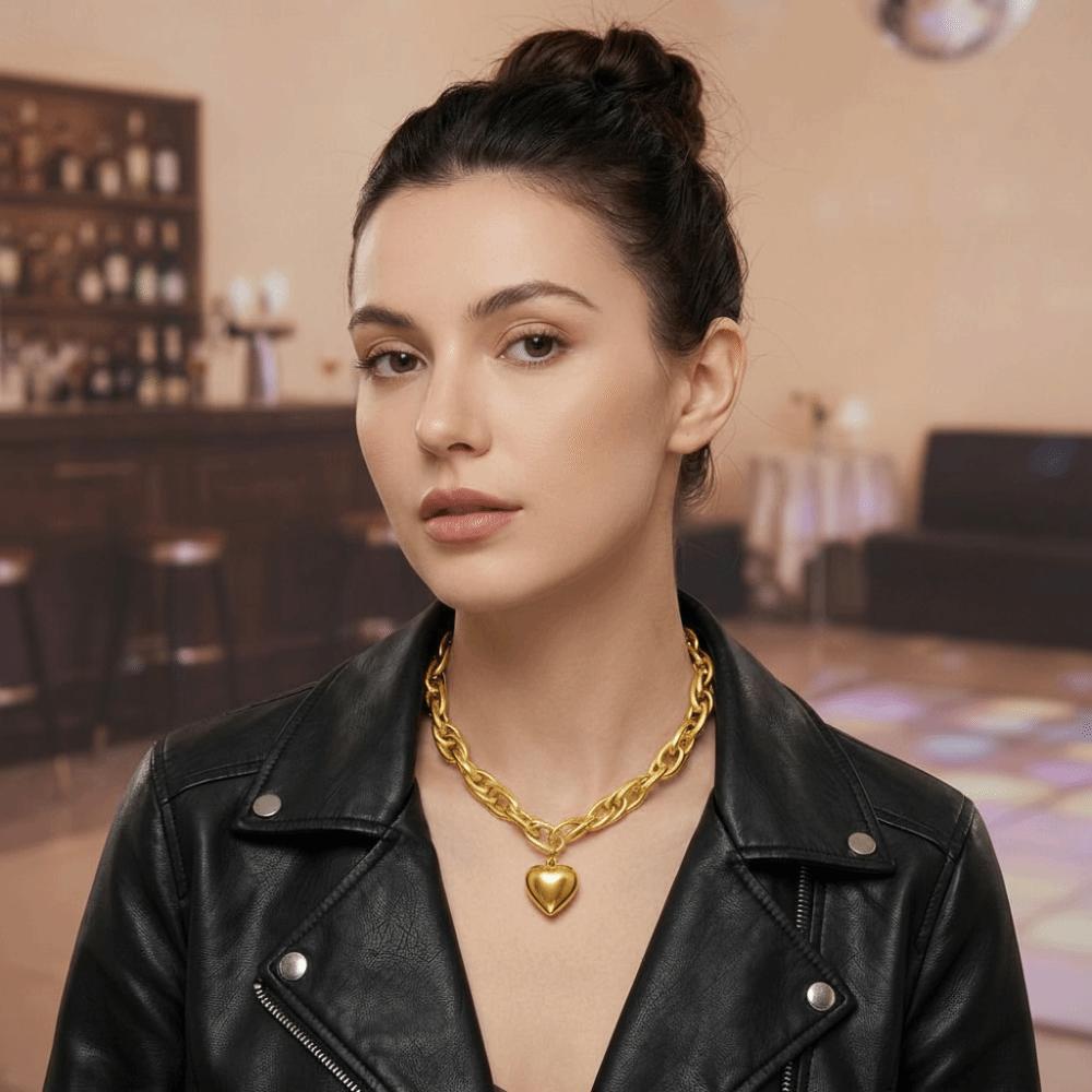Large Chain Heart Pendant Necklace Metal Exaggerated Necklace Twisted Chain Thick Necklace Women