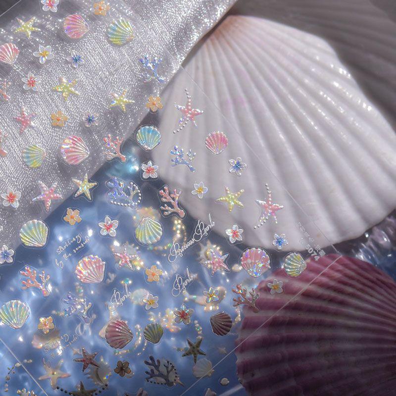 

Colorful Shell Starfish Nail Sticker Relief 3D 3D 5D New Arrival Internet Celebrity Ins Marine Nail Sticker Decoration Embossed Magic Shell 5074
