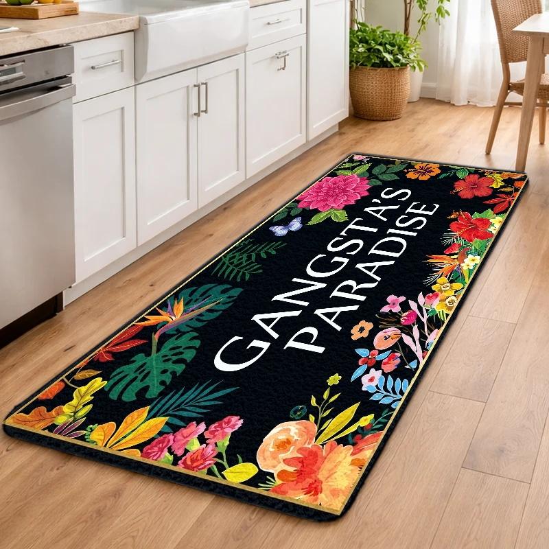 Gangsta'S Paradise Floral Doormat Material Machine - Washable Entrance Rug, Durable & Stain - Resistant. Suitable For Front D