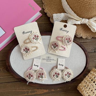 2pcs Embroidery Flower Bow BB Clip Elastic Hair Band Sweet Lace Barrettes Hairpin Bangs Side Clip Children's Hair Accessories