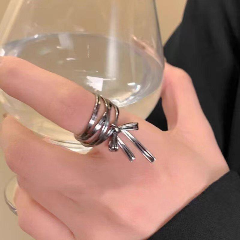 Ballet Style Bow Ribbon Open Ring Women'S Niche Design Adjustable Index Finger Ring High-End Unique Ring
