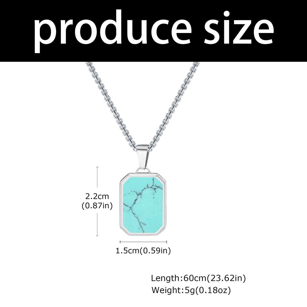 Stainless Steel Geometric Necklace Rectangular Pendant Necklace Stone Neck Jewelry Chain Necklace Suitable for Men