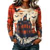 Women's Casual Long Sleeve Halloween Print T-Shirt Round Neck for Fall Parties