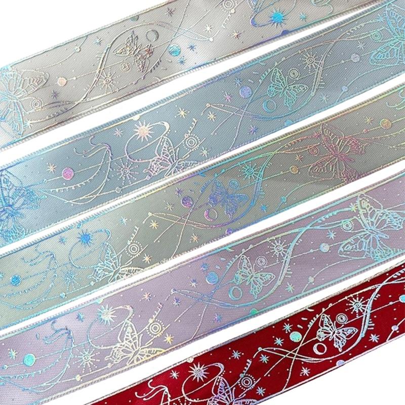 1 Roll DIY Hot Stamping Material Printed Pattern Butterfly Ribbon Creative Hot Stamped Ribbon Lace Accessories 2.5x450cm