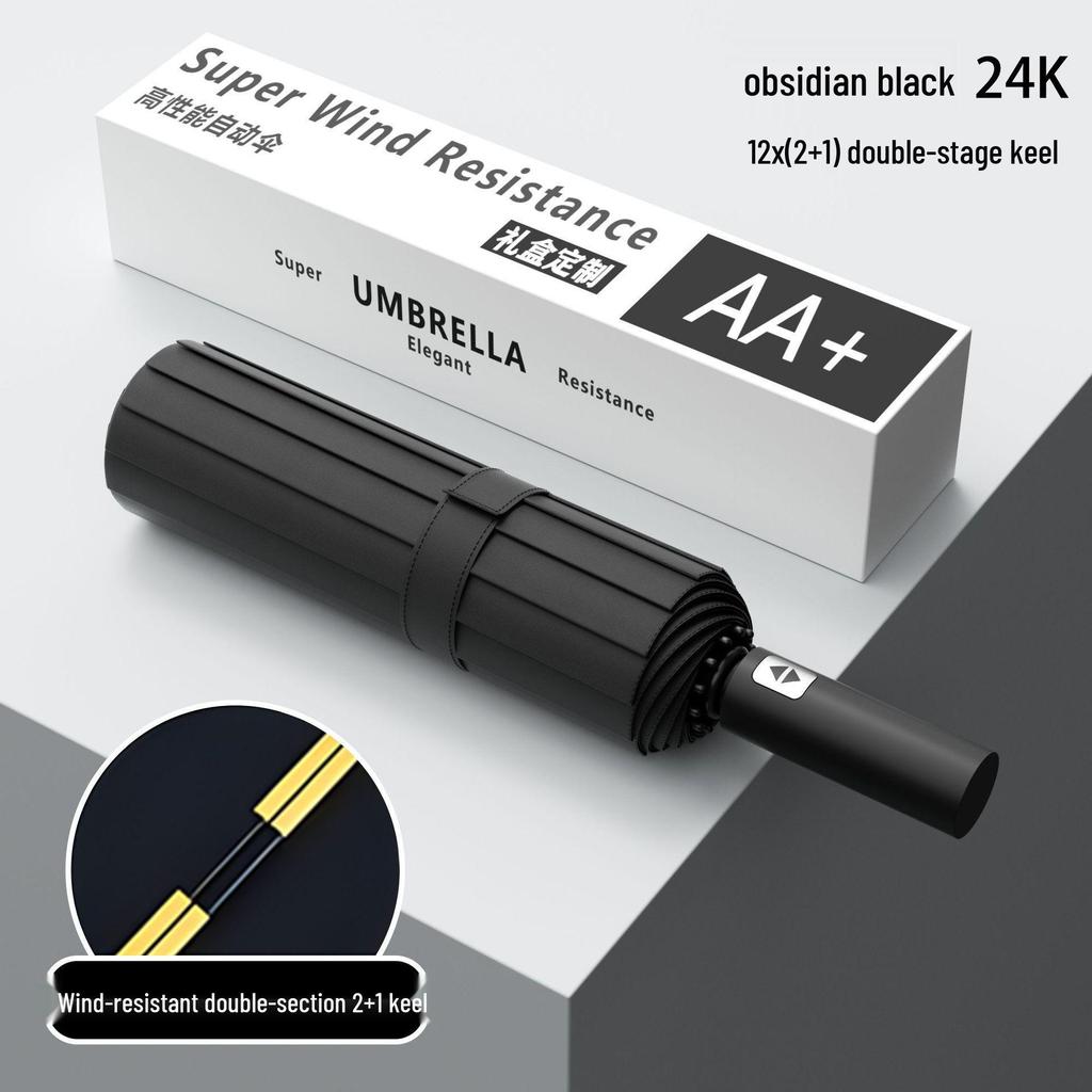 Customized Large Automatic Business Umbrella - Sun & Rain Dual-Use, Black Glue Sunshade, Anti-Rainstorm, Reinforced Windproof.