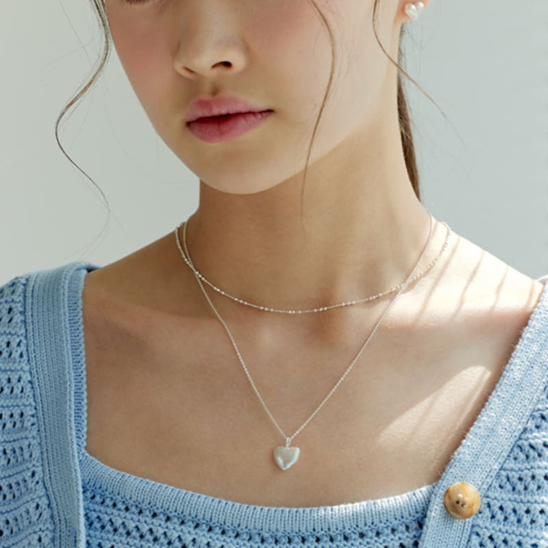 Murmur [925silver]Krossad pärla hjärta halsband