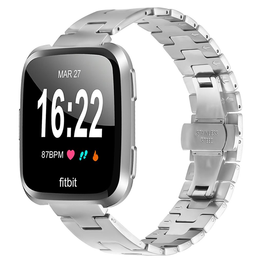 Řemínek pro Fitbit Versa Lite/Versa 2/Versa H-Typ Motýlková spona Nerezový pásek Stříbrný