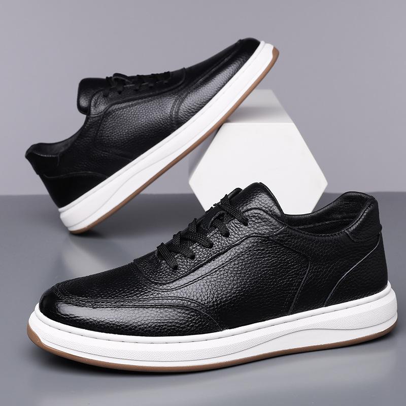 Board shoes men's 2025 new men's fashion casual leather shoes low-top trend cowhide white men's shoes tide