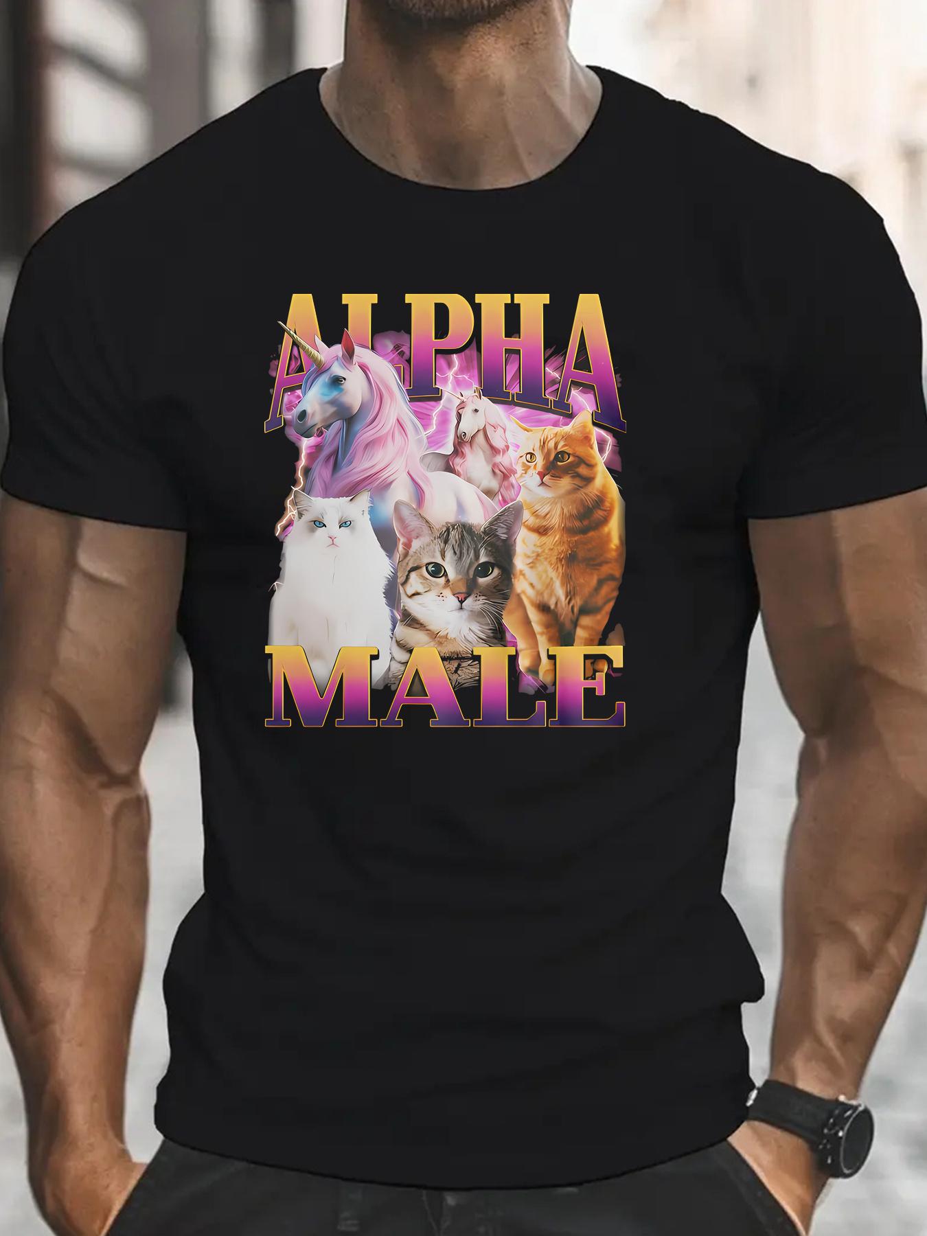 Retro Alpha Male T-Shirt Featuring a Funny Unicorn Cat Design XXXXL
