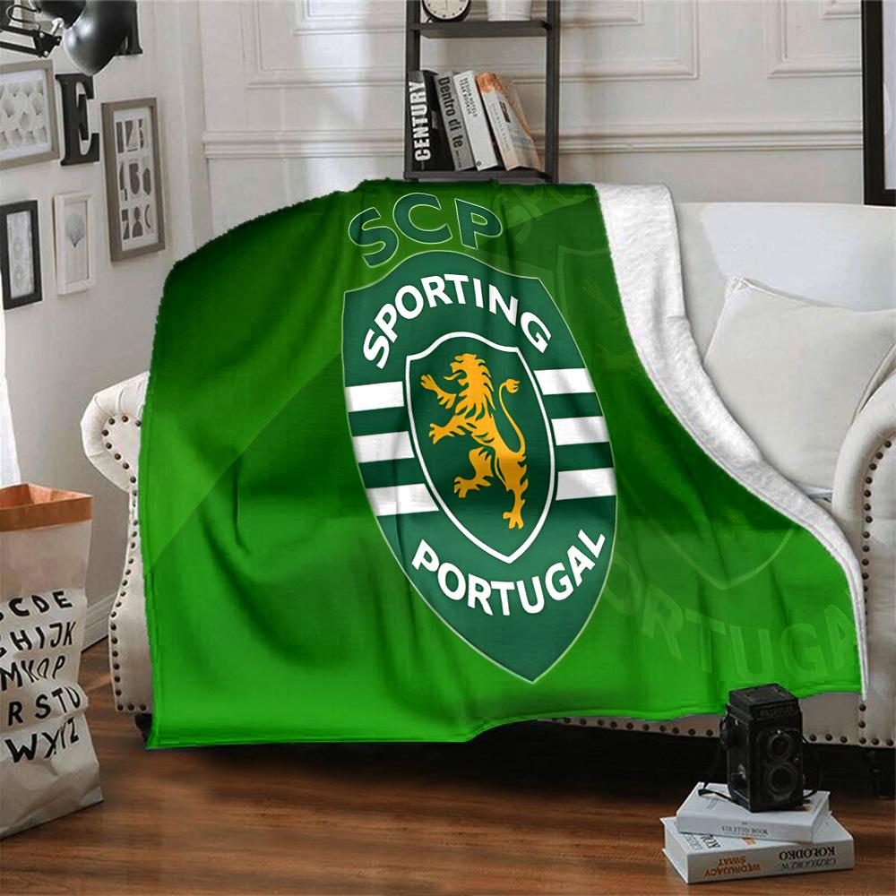 Sporting Portugal Crest Flannel Blanket, Soft Polyester, Modern Design, All-Season for Camping, Travel, Gifts for holidays or birthdays