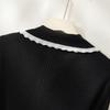 Elegant Silk Blend Contrast Lace Zipper Knitted Cardigan