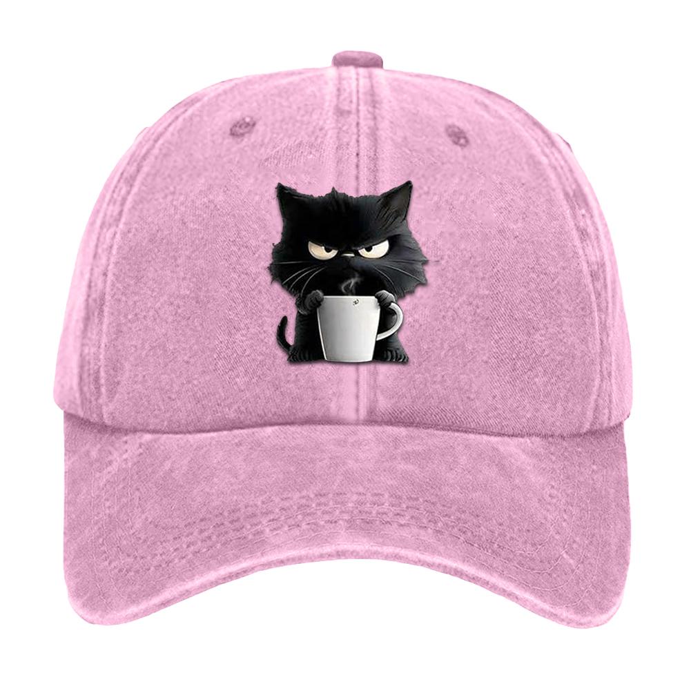 Cute Cat Adjustable Cotton Cap Adjustable Cotton Baseball Cap Washed Cat Print Baseball Cap for Men Women Dad Husband Coworker розовый
