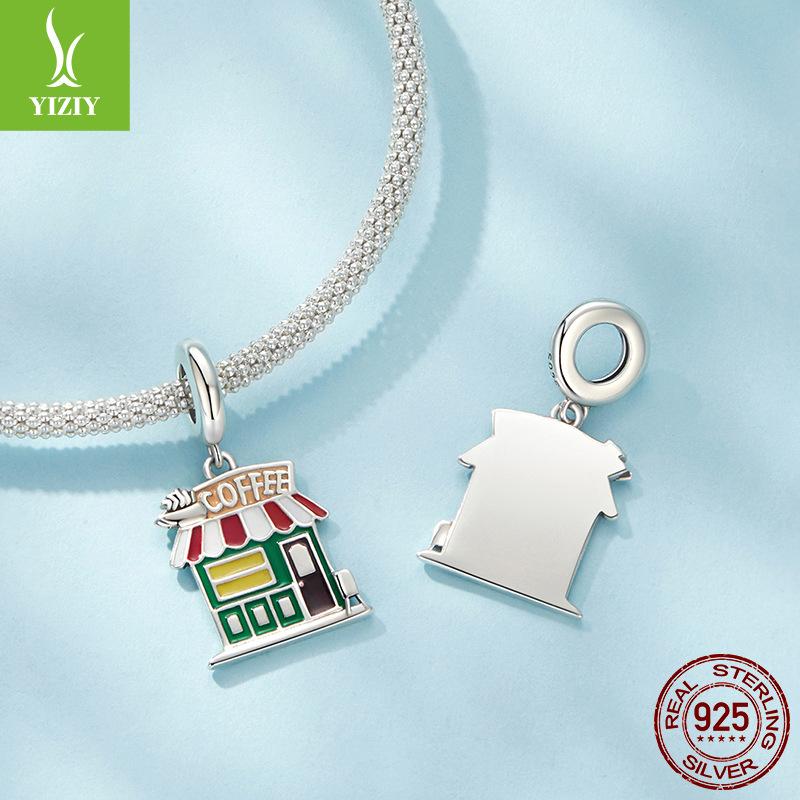 Coffee House Tag S925 Sterling Silver Beads Diy Bracelet Necklace Accessories