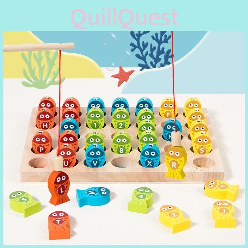 Wooden Fishing Magnetic Puzzle Numbers Letters Educational Toy For Kids Learning