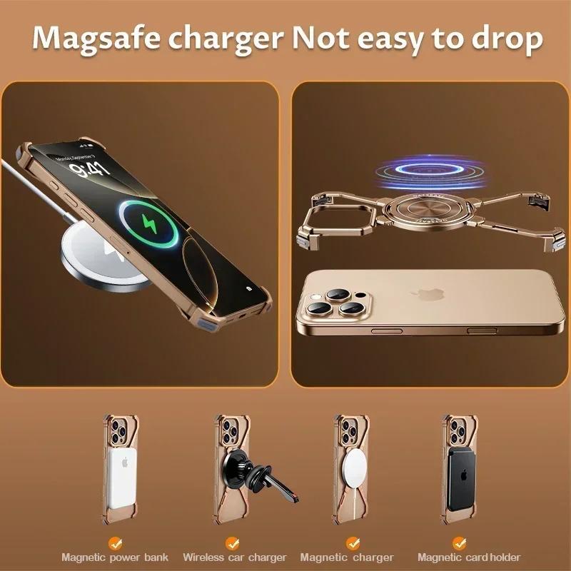 Husă Protectoare Fără Ramă din Aluminiu, Pentru iPhone 14 1615 Pro Max cu Încărcare Wireless MagSafe, Suport Rotativ 360° Husă Simplă pentru Telefon