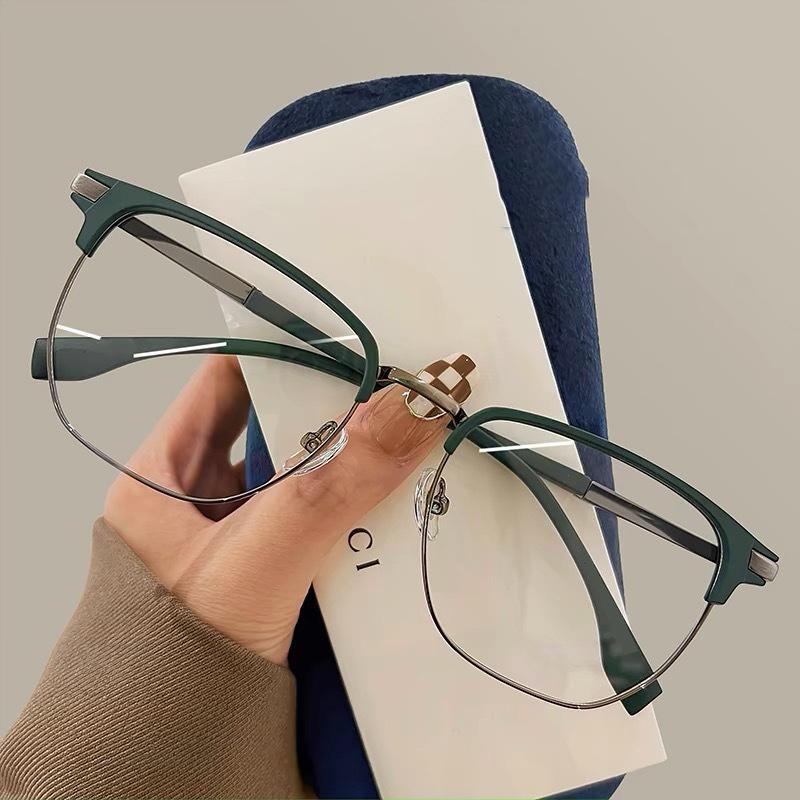Retro Half-frame Flat Glasses Frame Big Face Men's Big Frame Slim Eyebrow Line Eye Lens Frame Optical Glasses 8958