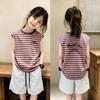 New Stylish Girls' Patchwork Stripe Sleeveless Tank Top Set - Medium & Large Sizes for Casual Summer Wear