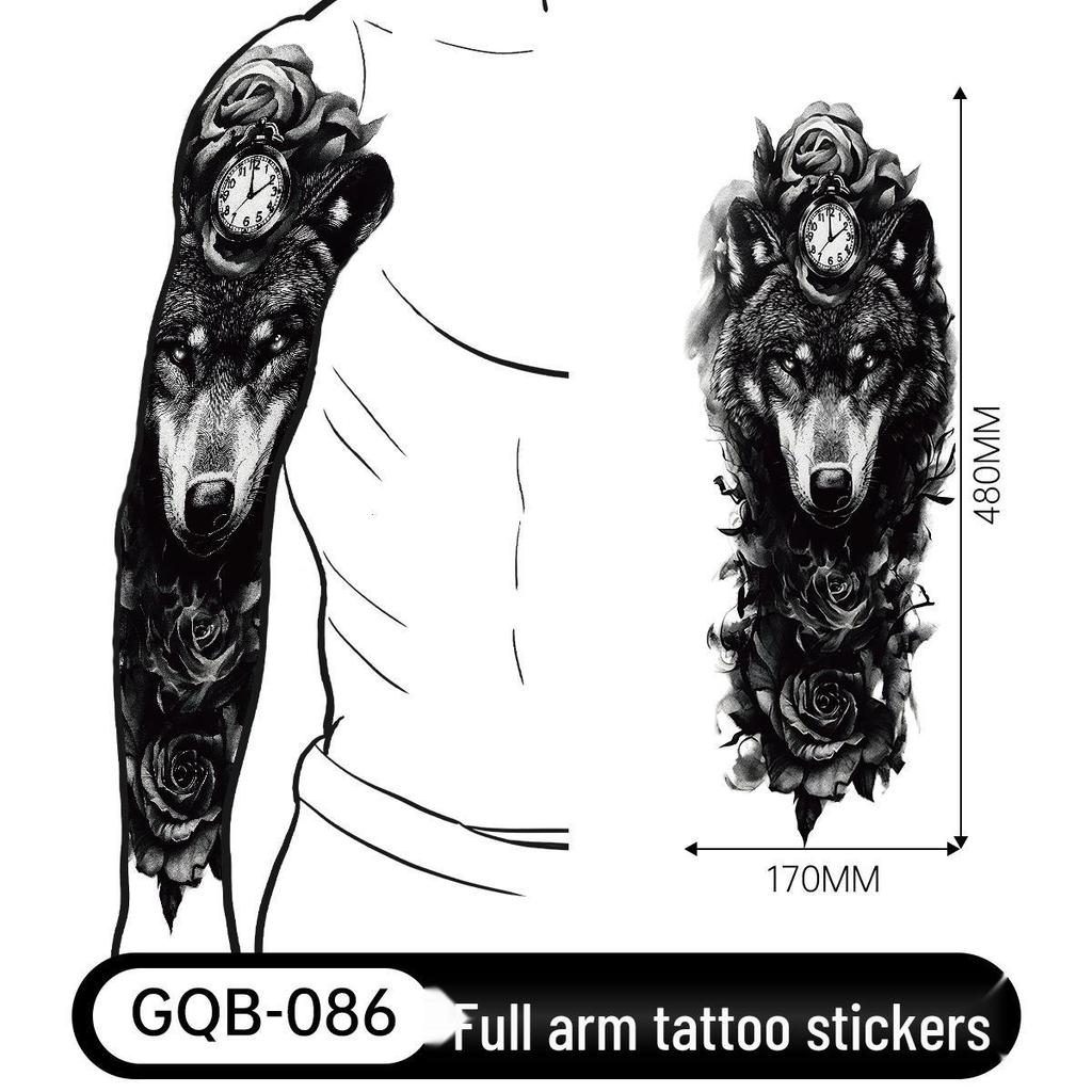 Adesivo Tatuaggio Completo per Braccio Uomo: Design Realistico Impermeabile, Motivo Tigre e Teschio