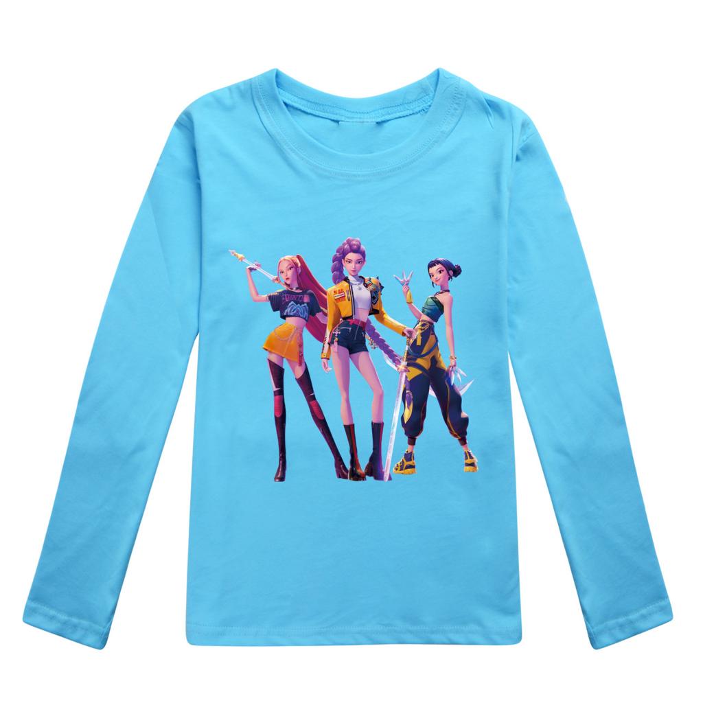 KPop Demon Hunters Kids T-Shirt Long Sleeve O-Neck Casual Fashion Cartoon Loose Top for Boys And Girls