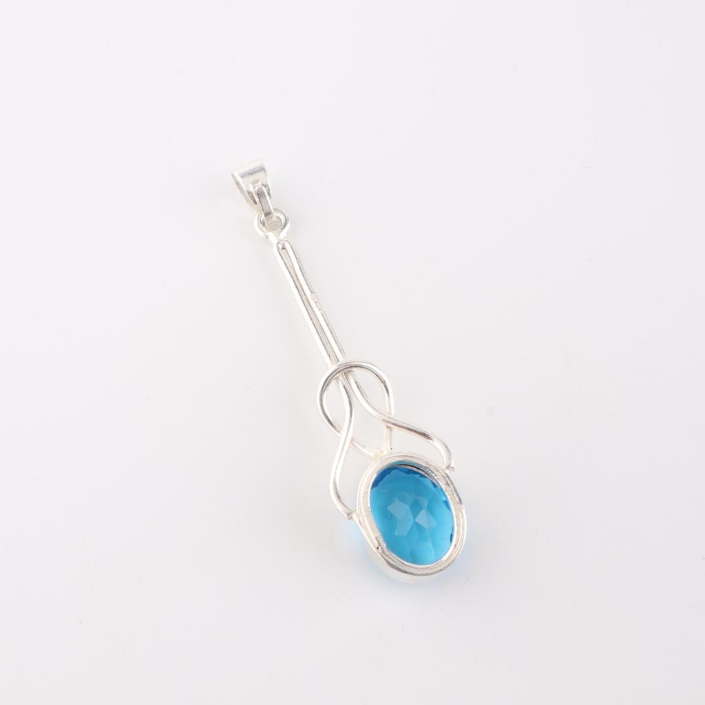 Swiss Blue Topaz Gemstone 925 Sterling Silver Jewelry Handmade Boho Pendant1.79" PP-60-8