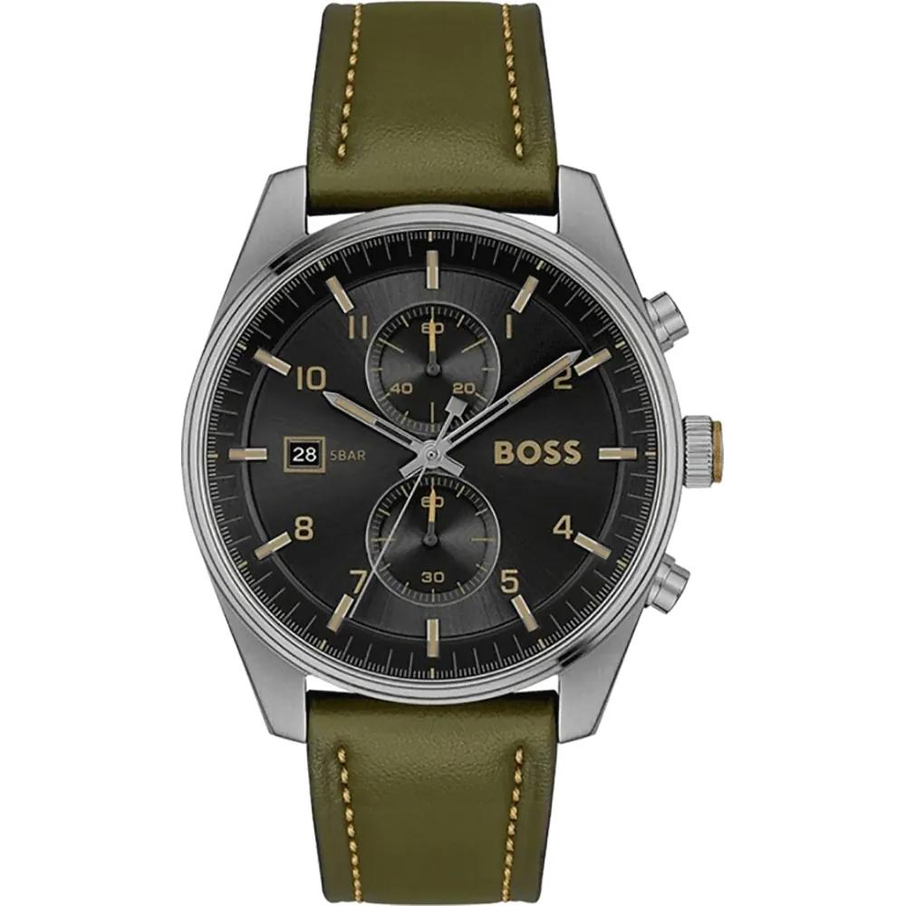 BOSS Skytraveller Black Brown Leather Men s Quartz Watch 1514148 чёрный