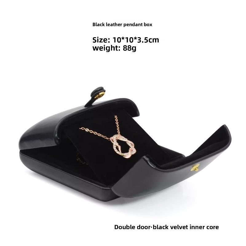 1pc Double-opening Black Leather Creative Jewelry Box Engagement Ring Box Jewelry Box Earrings Box Necklace Box Storage Box