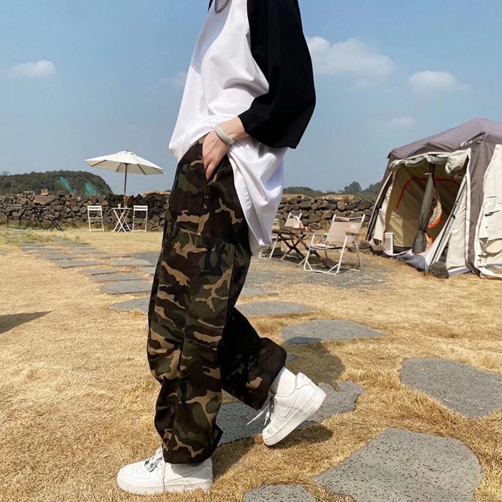 Retro Camouflage Work Pants for Men In Summer New High-waist Loose Straight Versatile Slim Casual Pants