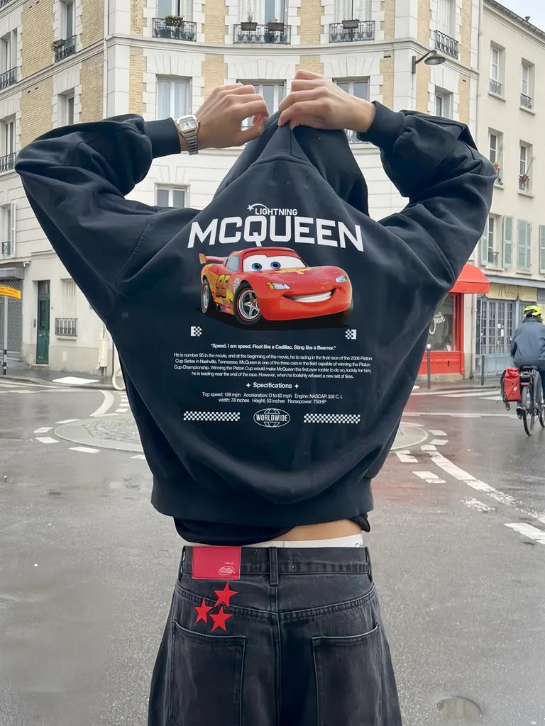 Disnery Mcqueen Baskılı Kapüşonlular Erkek Kadın Çift Sweatshirt Bol Oversize Y2k Polar Sıcak Eşofman Takımı Kadın Erkek Giyim