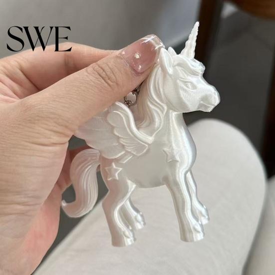 Bag Charm Keychain Pendant Heart-Shaped Metal Lobster Clasp Smooth Open Close 3D Printed Pink Pearlescent Unicorn