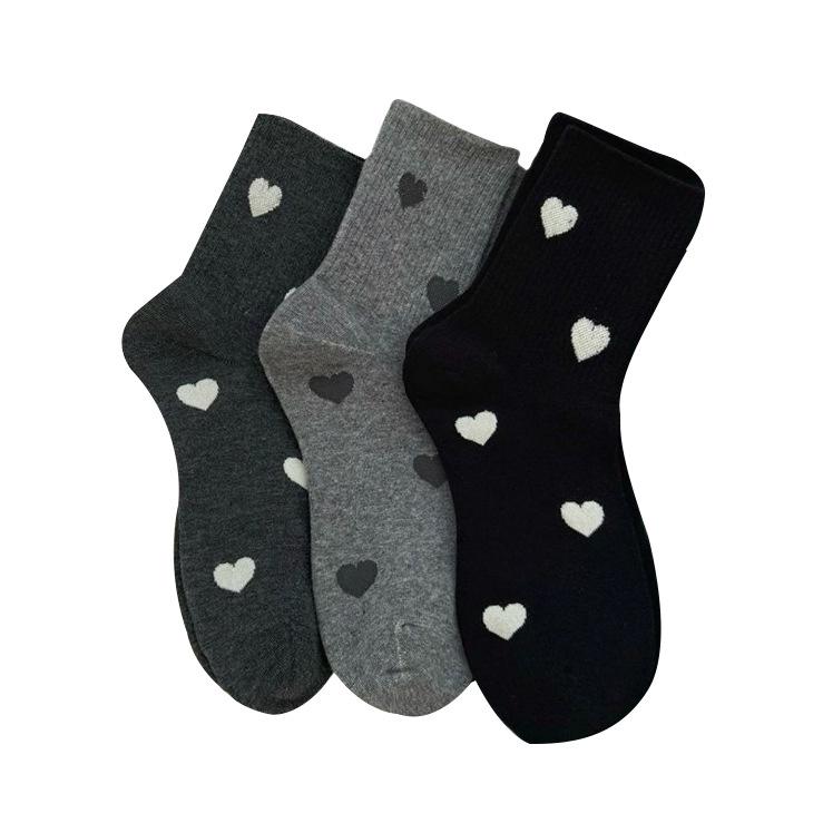 Love Socks Women's Mid-Calf & Over-the-Knee Socks, Autumn/Winter, Non-Slip, Black/White/Gray, Versatile & Simple