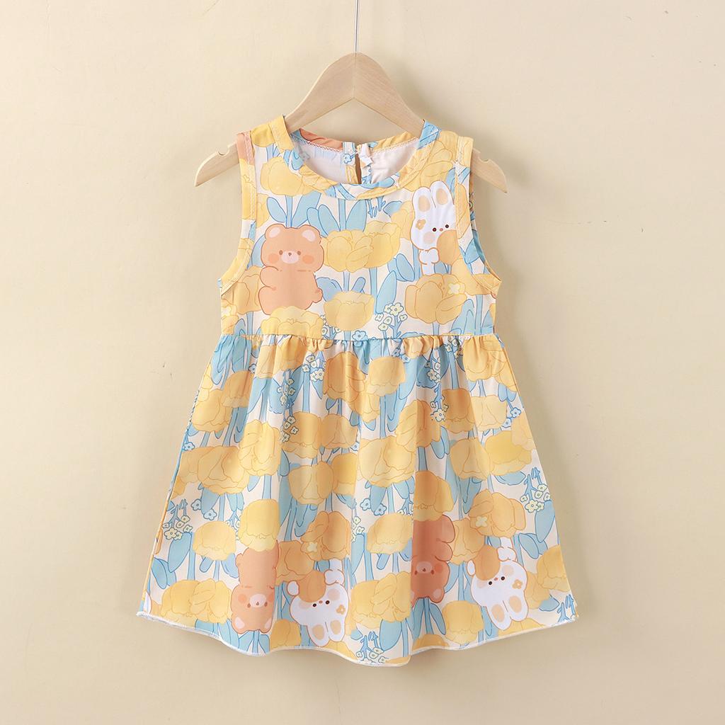 Cute Floral Print Sleeveless Princess Dress for Infant Girls Casual Summer Baby Girls Vest A Line Dress