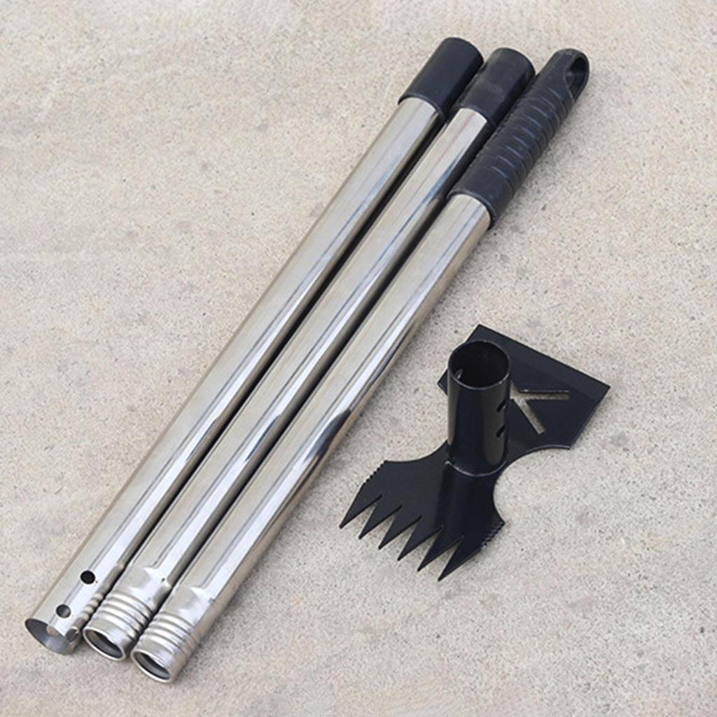 Weed Puller Tool 2 in 1 Manual Hand Rake for Uprooting Driveway Weeding 3 Section Handle