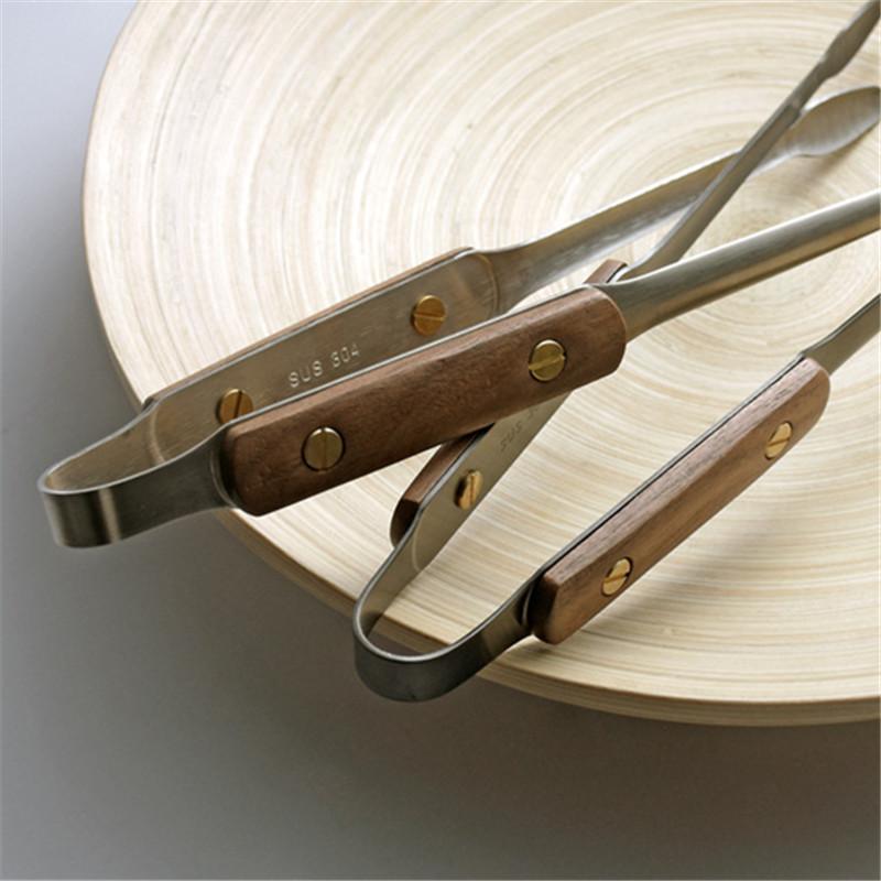 Rivet Walnut 304 Stainless Steel Barbecue Clip Non-slip Korean Tongs Anti-scalding Outdoor Camping Tool Hot Pot Food Clips