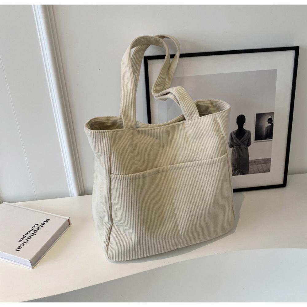 Stylish Corduroy Zipper Tote Bag, Large Capacity Shoulder Bag, Perfect Underarm Bag For Commuting Versatile Shoulder