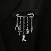 Minimalist Cross Jewelry Paperclip Chain Brooch—Unisex Punk Hip Hop Heart Pin with Tassel for Suits