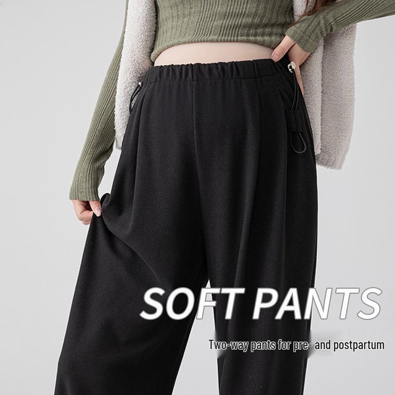 Real Shot Maternity Wide-Leg Cashmere Pants: Spring/Autumn Wear, No Support, Casual Straight-Leg, Winter-Ready 2XL
