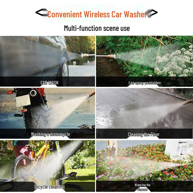Cordless High-Pressure Adjustable Car Wash & Garden Watering Gun with Lithium Battery.