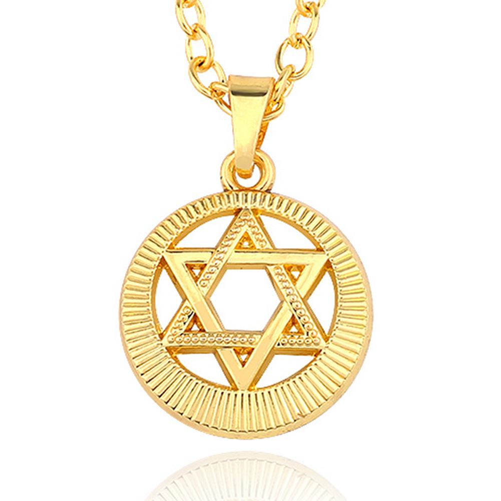 Alloy Round Hexagram Necklace Gold Color Sweater Chain Stylish Ornament Festival Birthday Gift