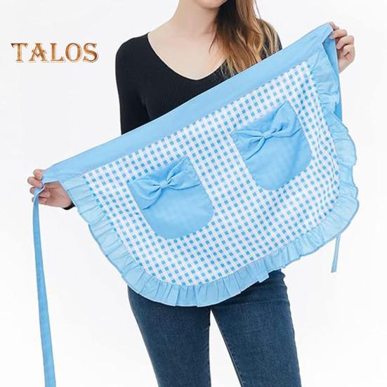 Kitchen Apron with Double Pockets Ruffle Trimmed Half Apron Adjustable Ties Western Pastry Work Clothes Apron