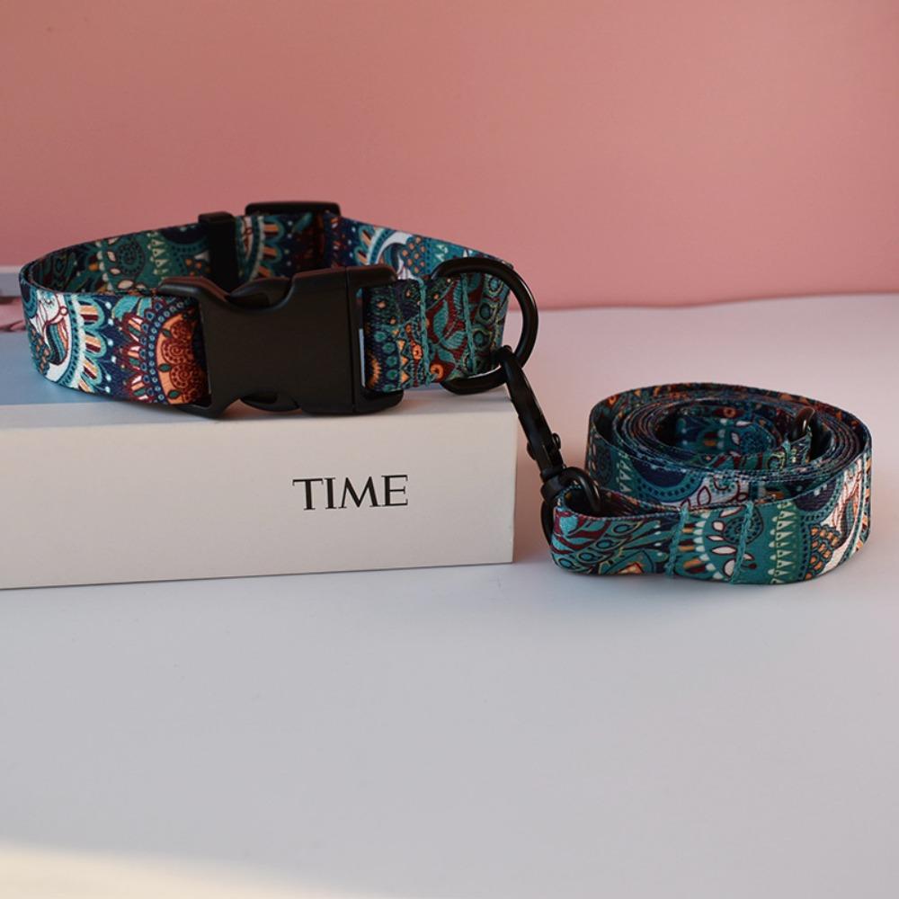 Ethnic style webbing print pet collar cute dog collar outdoor walking dog neck ring dog collar dog chain S