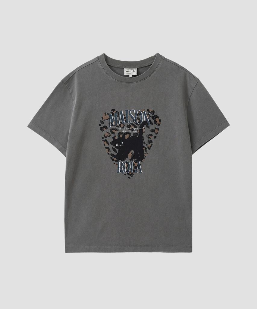 ROLAROLA Leopard Heart Cat Pigment T-Shirt Charcoal