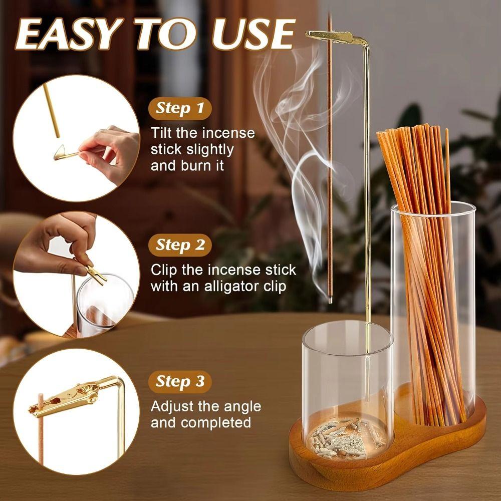 Removable Glass Incense Burner for Sticks Wooden Base Incense Candle Stand  Home Decor